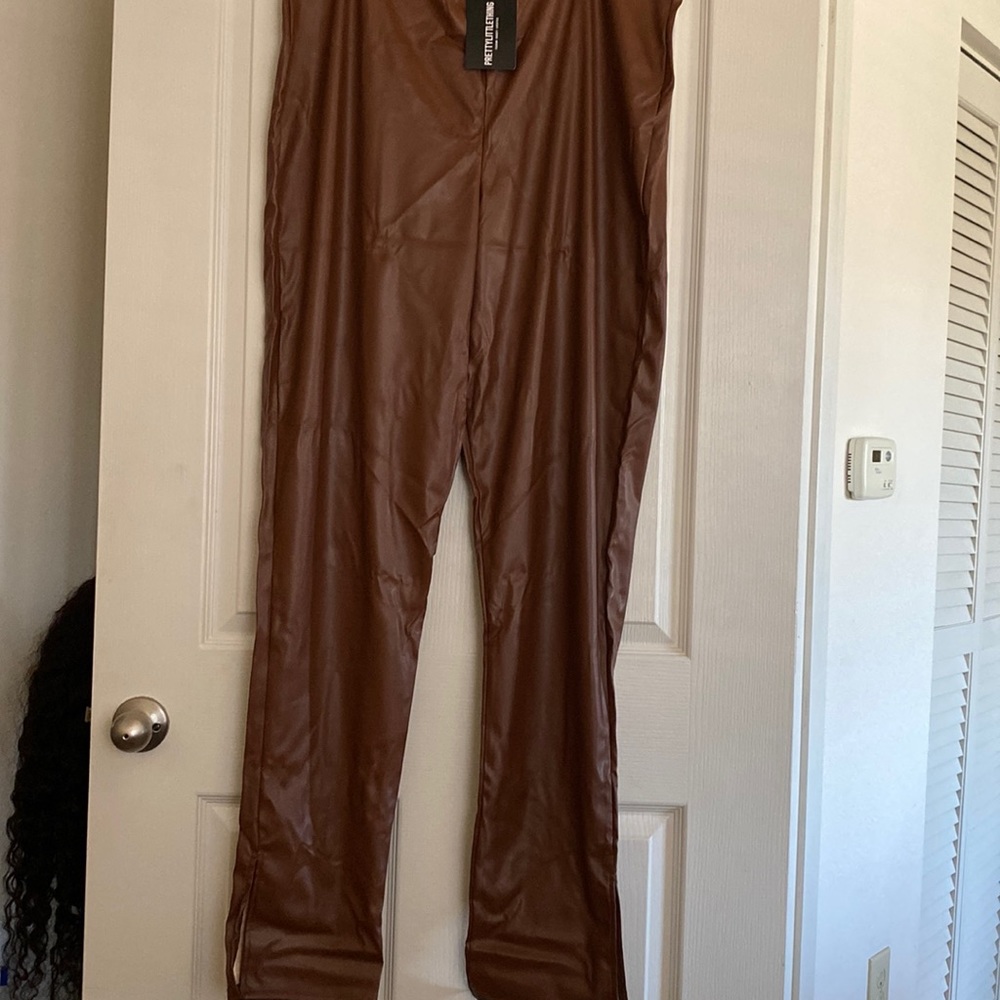 Brown Faux Leather Pants